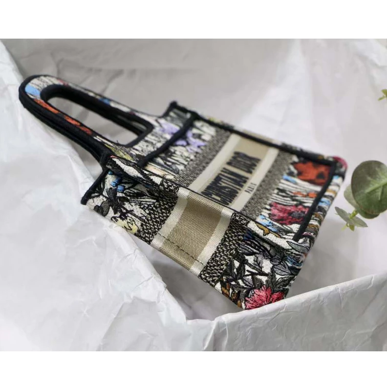 Top lv Can be ca Christian Dior Mini Book Tote Multicolor Mille Fleurs Embroidery
