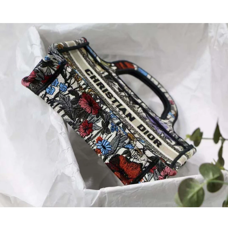 Top lv Can be ca Christian Dior Mini Book Tote Multicolor Mille Fleurs Embroidery