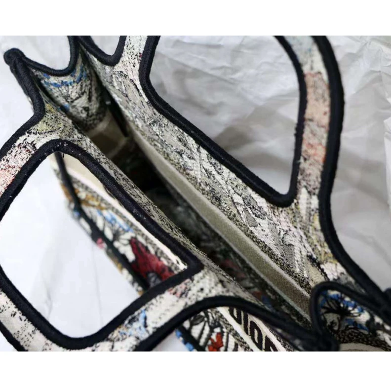 Top lv Can be ca Christian Dior Mini Book Tote Multicolor Mille Fleurs Embroidery
