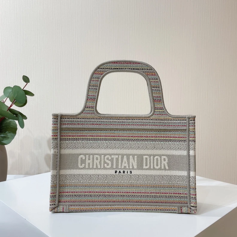 Can be ca Christian Dior Mini Book Tote Multicolor Striped Embroidery