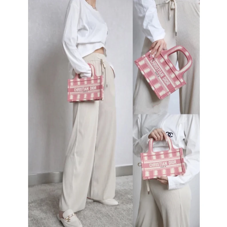 Replica bags A Maria Gr Christian Dior Mini Book Tote Pink D-Stripes Embroidery