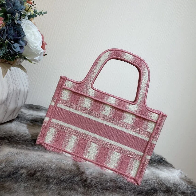 Replica bags A Maria Gr Christian Dior Mini Book Tote Pink D-Stripes Embroidery
