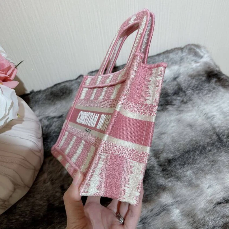 Replica bags A Maria Gr Christian Dior Mini Book Tote Pink D-Stripes Embroidery