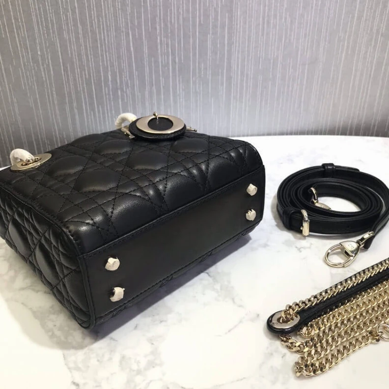 High quality replica bags Removable Christian Dior Mini Lady Dior Bag Black Cannage Lambskin