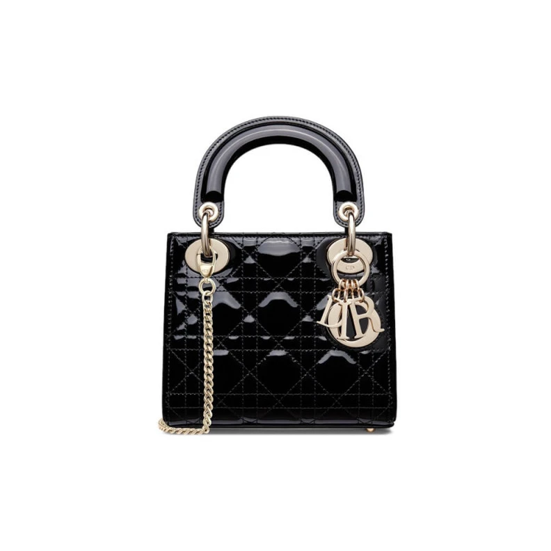 The bag m Christian Dior Mini Lady Dior Bag Black Patent Cannage Calfskin
