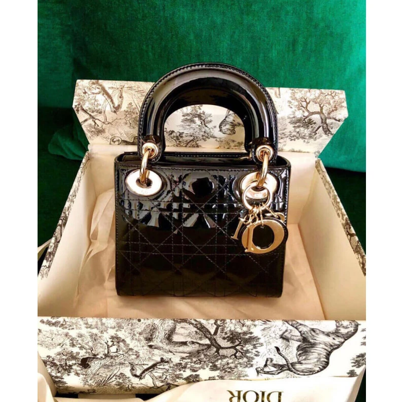 High quality replica bags The bag m Christian Dior Mini Lady Dior Bag Black Patent Cannage Calfskin