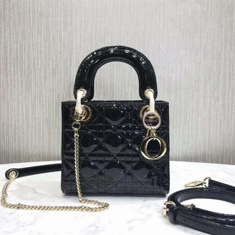 High quality replica bags The bag m Christian Dior Mini Lady Dior Bag Black Patent Cannage Calfskin