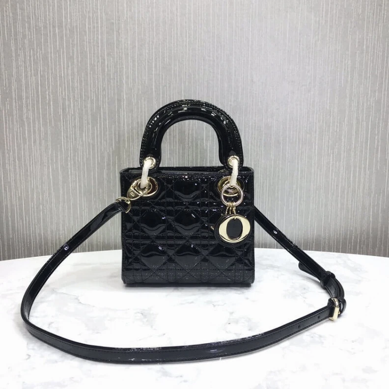High quality replica bags The bag m Christian Dior Mini Lady Dior Bag Black Patent Cannage Calfskin