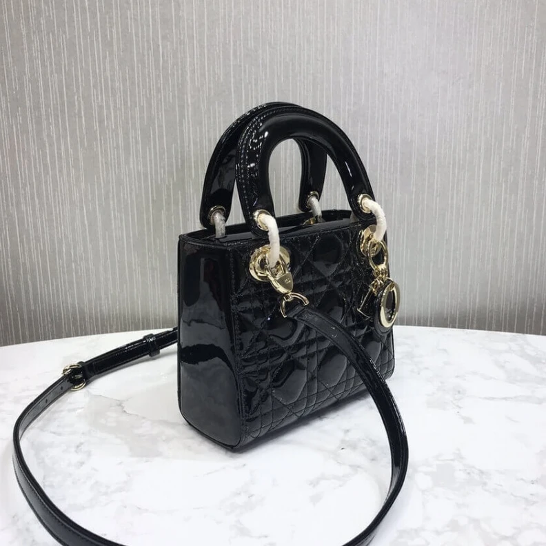 High quality replica bags The bag m Christian Dior Mini Lady Dior Bag Black Patent Cannage Calfskin