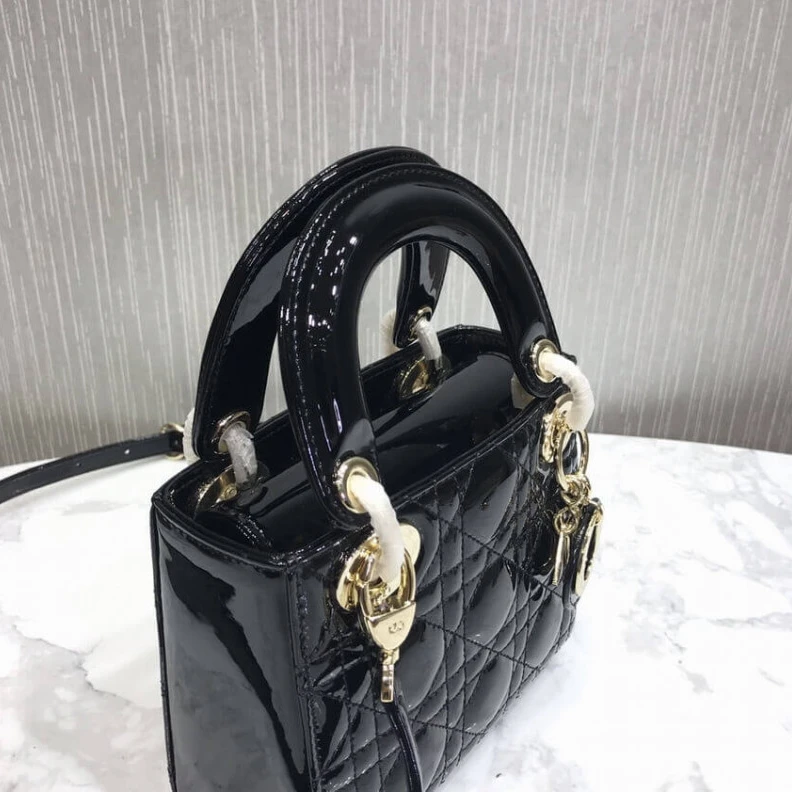 High quality replica bags The bag m Christian Dior Mini Lady Dior Bag Black Patent Cannage Calfskin