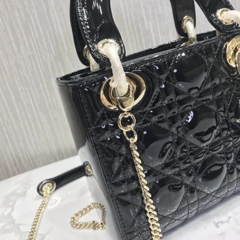 High quality replica bags The bag m Christian Dior Mini Lady Dior Bag Black Patent Cannage Calfskin