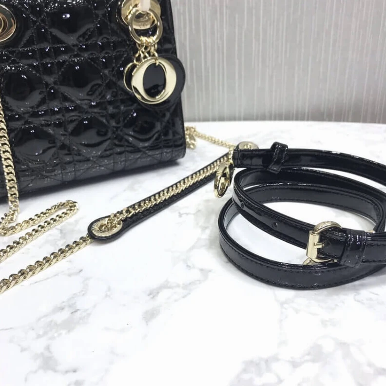 High quality replica bags The bag m Christian Dior Mini Lady Dior Bag Black Patent Cannage Calfskin