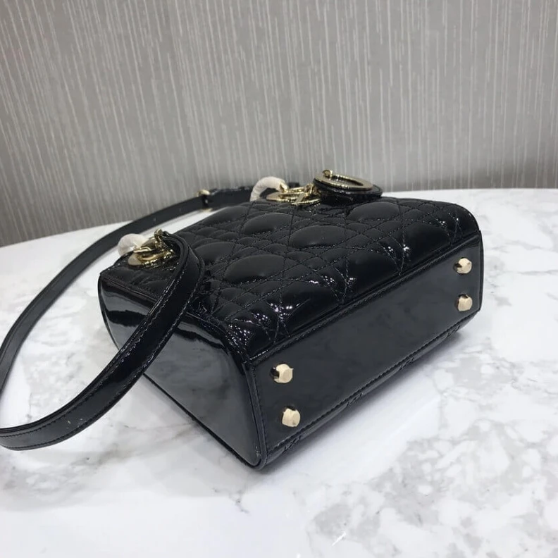 High quality replica bags The bag m Christian Dior Mini Lady Dior Bag Black Patent Cannage Calfskin