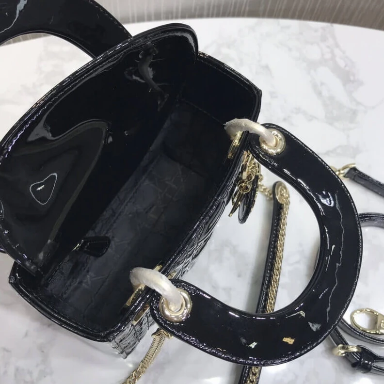 High quality replica bags The bag m Christian Dior Mini Lady Dior Bag Black Patent Cannage Calfskin
