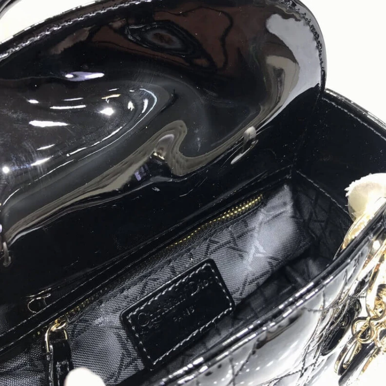 High quality replica bags The bag m Christian Dior Mini Lady Dior Bag Black Patent Cannage Calfskin