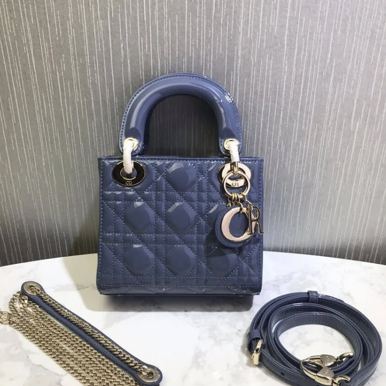 High quality replica bags The bag m Christian Dior Mini Lady Dior Bag Blue Patent Cannage Calfskin