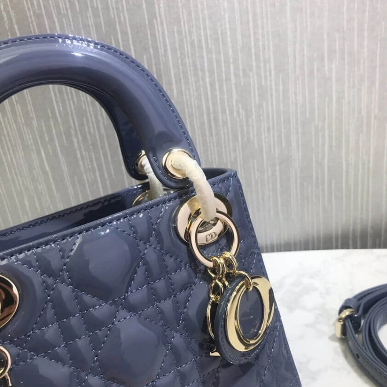 High quality replica bags The bag m Christian Dior Mini Lady Dior Bag Blue Patent Cannage Calfskin