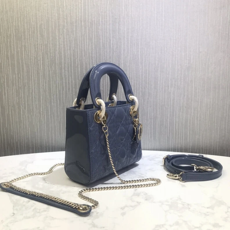 High quality replica bags The bag m Christian Dior Mini Lady Dior Bag Blue Patent Cannage Calfskin