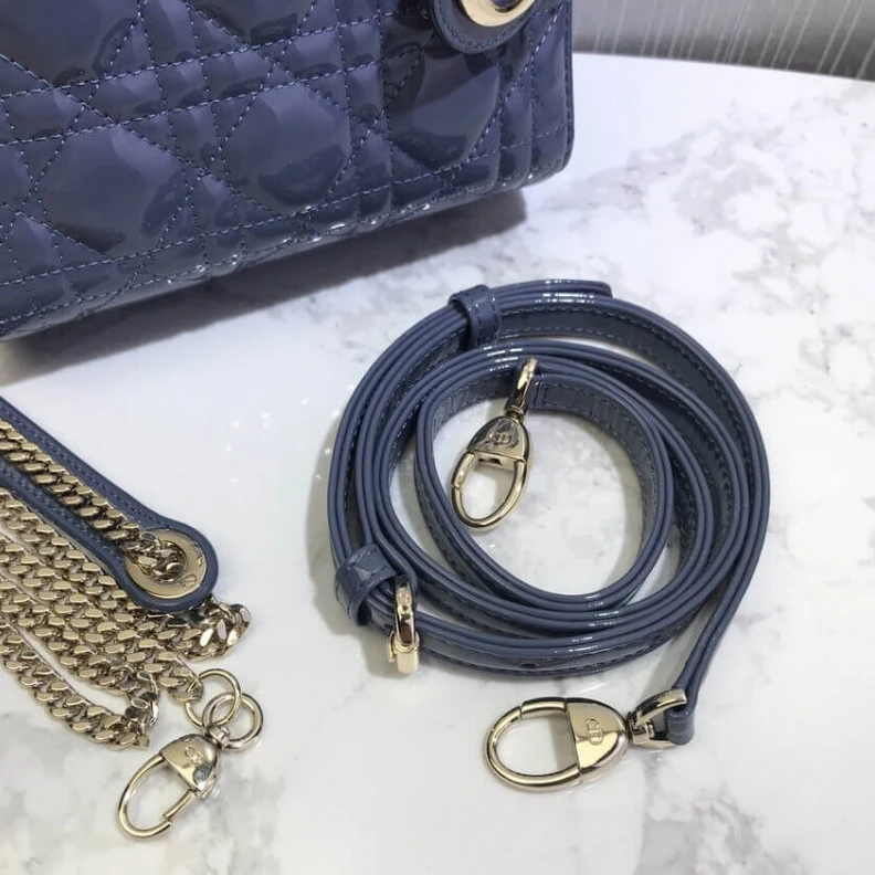 High quality replica bags The bag m Christian Dior Mini Lady Dior Bag Blue Patent Cannage Calfskin