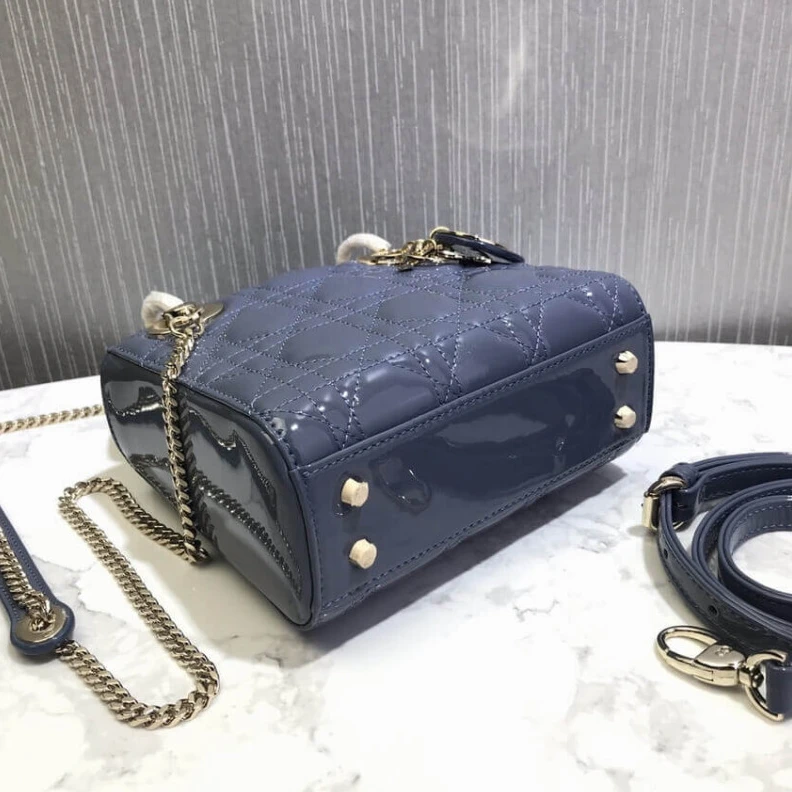 High quality replica bags The bag m Christian Dior Mini Lady Dior Bag Blue Patent Cannage Calfskin