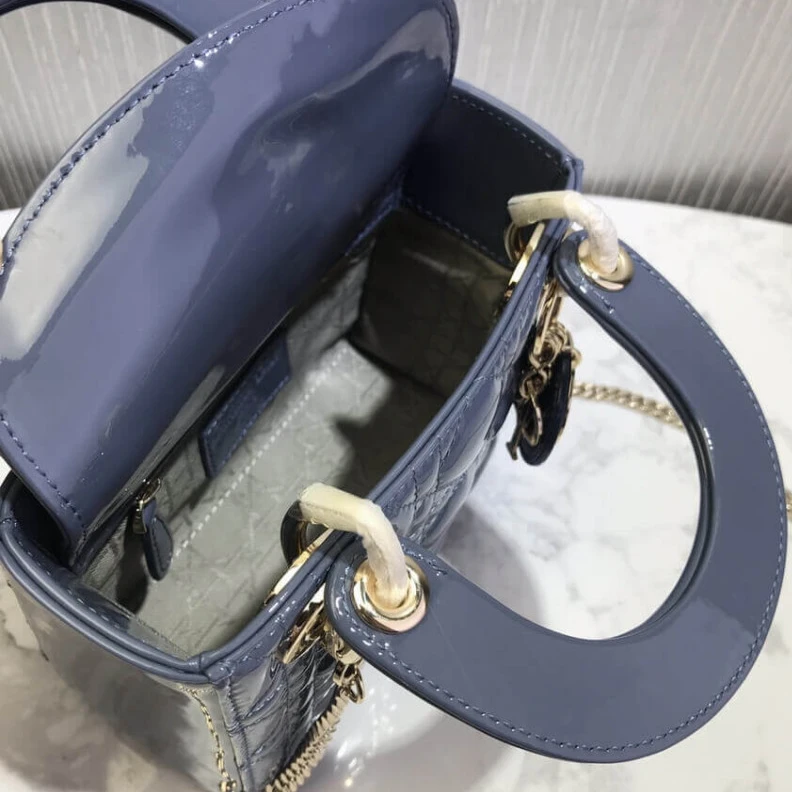 High quality replica bags The bag m Christian Dior Mini Lady Dior Bag Blue Patent Cannage Calfskin