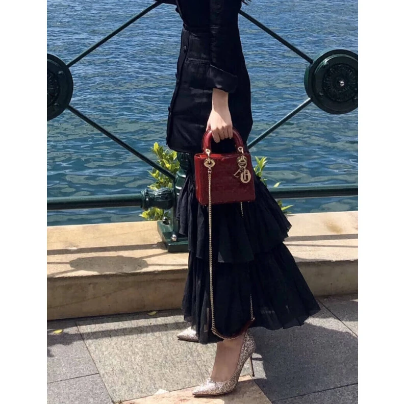 Replica valentino bags Removable Christian Dior Mini Lady Dior Bag Burgundy Patent Cannage Calfskin