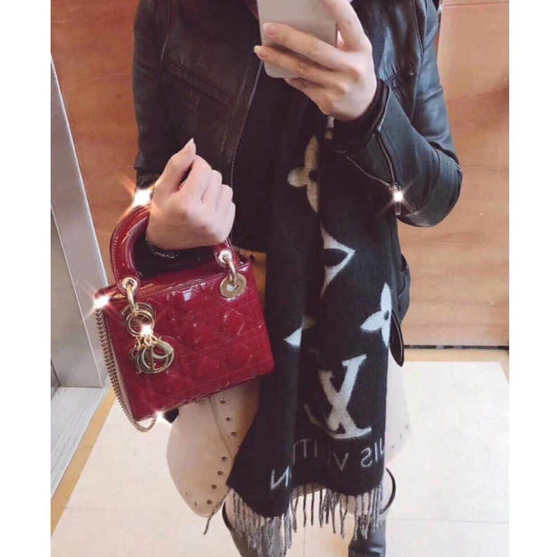 Replica valentino bags Removable Christian Dior Mini Lady Dior Bag Burgundy Patent Cannage Calfskin