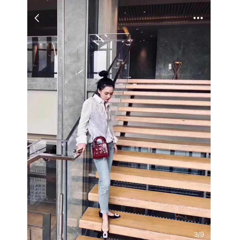 Replica valentino bags Removable Christian Dior Mini Lady Dior Bag Burgundy Patent Cannage Calfskin