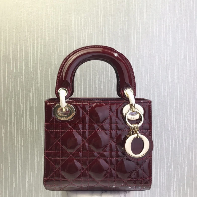 Replica valentino bags Removable Christian Dior Mini Lady Dior Bag Burgundy Patent Cannage Calfskin
