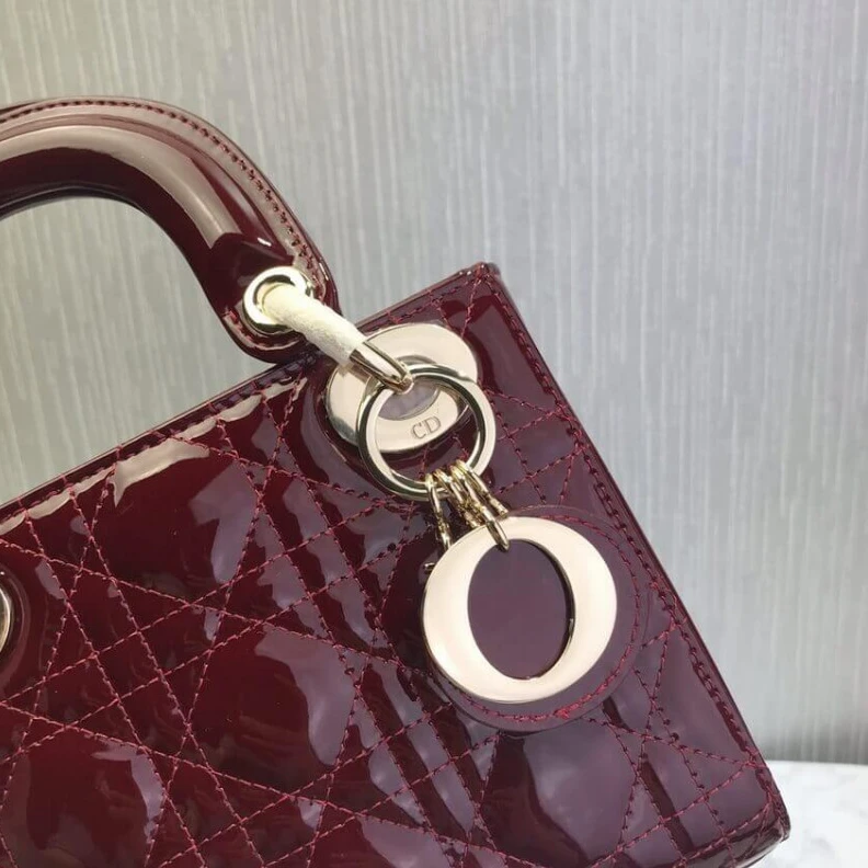 Replica valentino bags Removable Christian Dior Mini Lady Dior Bag Burgundy Patent Cannage Calfskin