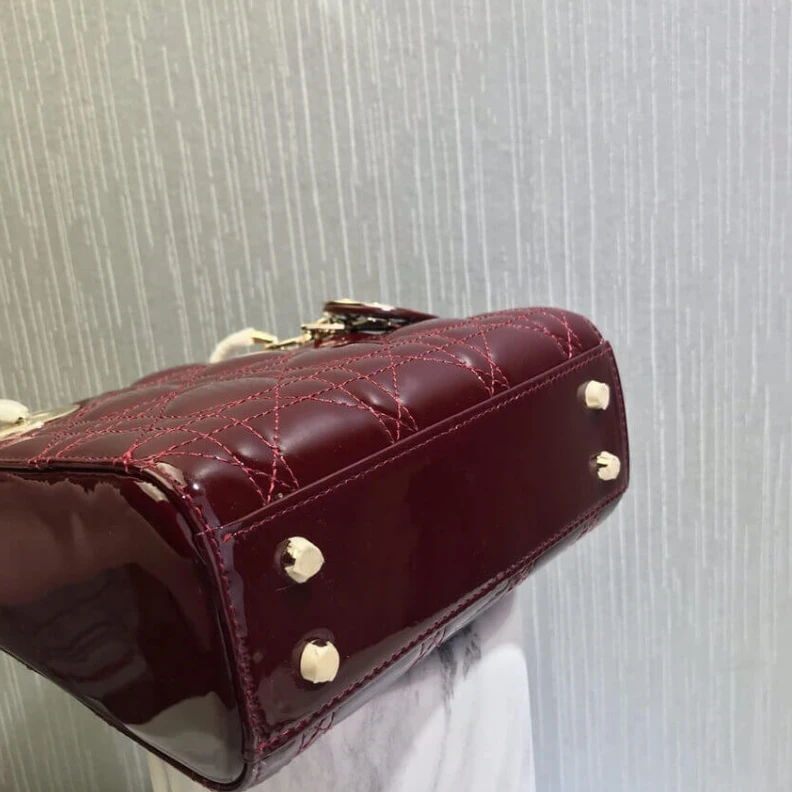 Replica valentino bags Removable Christian Dior Mini Lady Dior Bag Burgundy Patent Cannage Calfskin