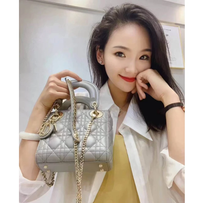 Replica bags 17 x 15 x Christian Dior Mini Lady Dior Bag Grey Cannage Lambskin