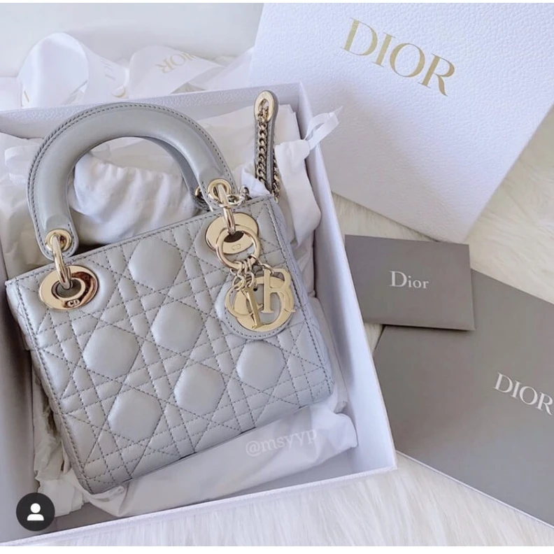 Replica bags 17 x 15 x Christian Dior Mini Lady Dior Bag Grey Cannage Lambskin