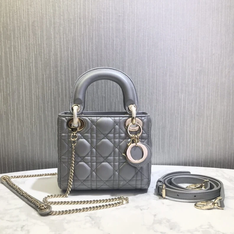 Replica bags 17 x 15 x Christian Dior Mini Lady Dior Bag Grey Cannage Lambskin