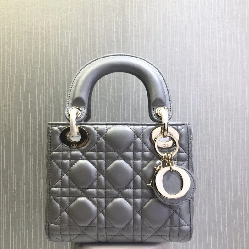 Replica bags 17 x 15 x Christian Dior Mini Lady Dior Bag Grey Cannage Lambskin