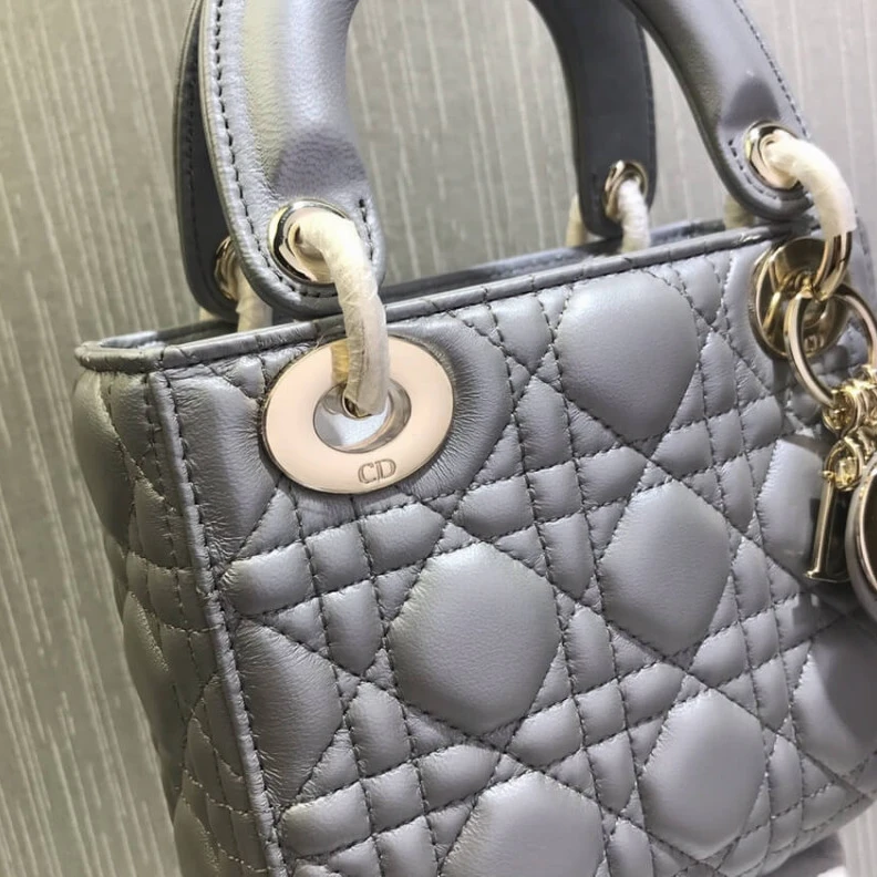 Replica bags 17 x 15 x Christian Dior Mini Lady Dior Bag Grey Cannage Lambskin