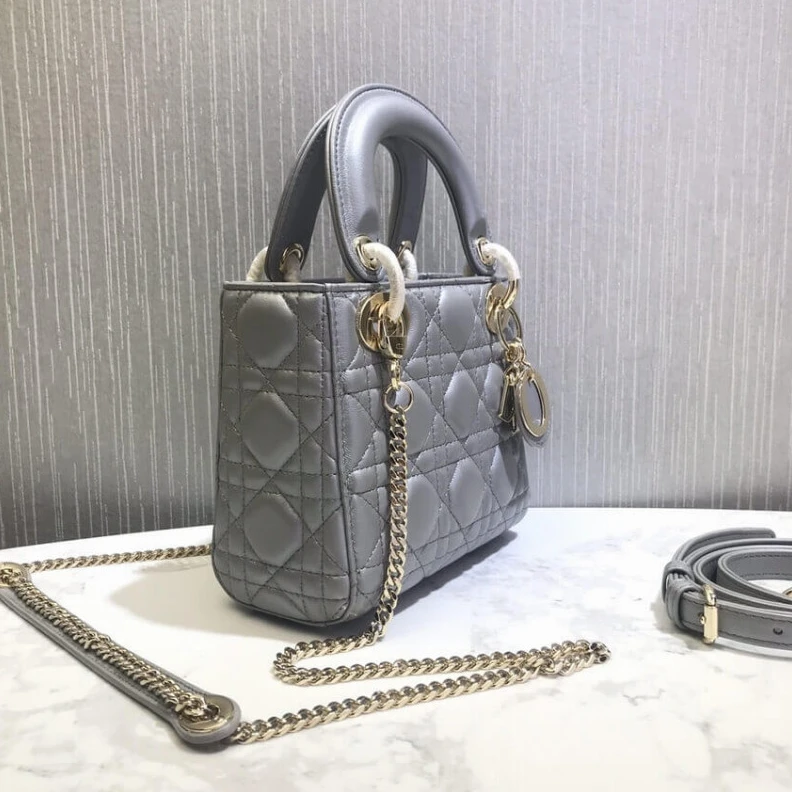 Replica bags 17 x 15 x Christian Dior Mini Lady Dior Bag Grey Cannage Lambskin