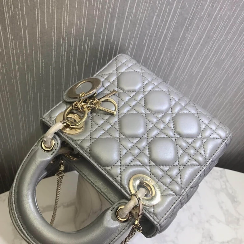 Replica bags 17 x 15 x Christian Dior Mini Lady Dior Bag Grey Cannage Lambskin