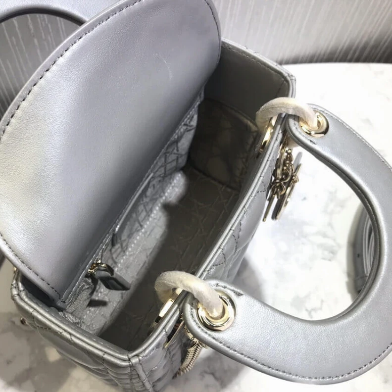 Replica bags 17 x 15 x Christian Dior Mini Lady Dior Bag Grey Cannage Lambskin