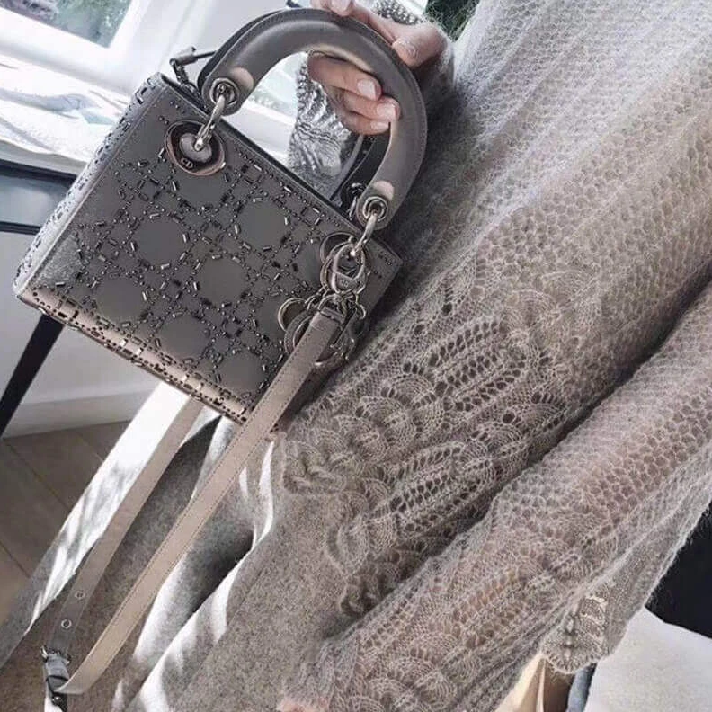 Replica bags The bag m Christian Dior Mini Lady Dior Bag Metallic Calfskin with Platinum Beaded Cannage Embroidery