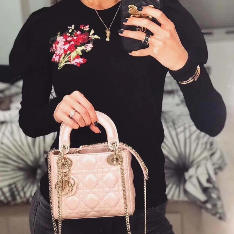 Shop shoulder bags The bag m Christian Dior Mini Lady Dior Bag Pink Cannage Lambskin