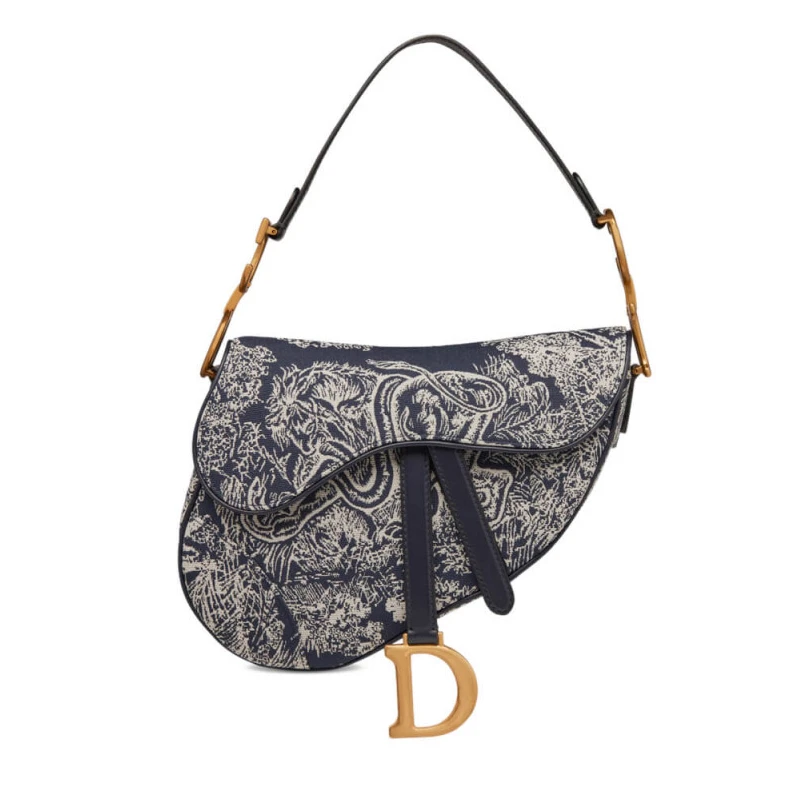 Maria Graz Christian Dior Saddle Bag Blue Toile de Jouy Reverse Jacquard