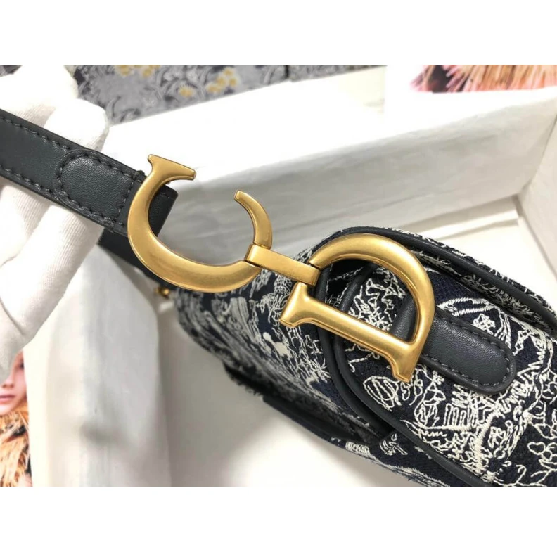 High quality replica bags Maria Graz Christian Dior Saddle Bag Blue Toile de Jouy Reverse Jacquard