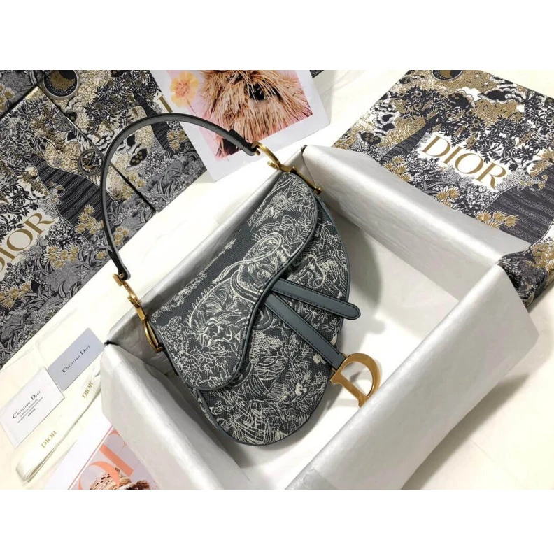 Replica bag Interior Christian Dior Saddle Bag Grey Toile de Jouy Reverse Jacquard