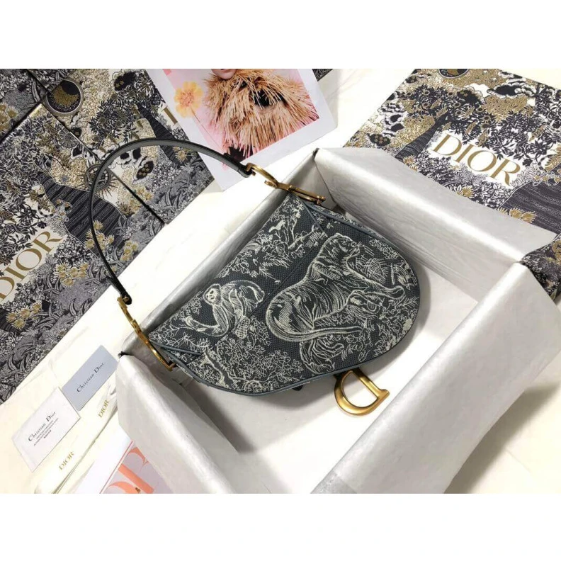 Replica bag Interior Christian Dior Saddle Bag Grey Toile de Jouy Reverse Jacquard