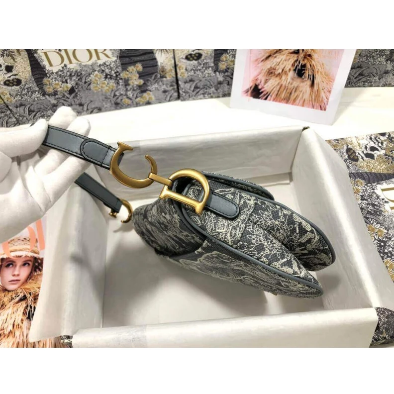 Replica bag Interior Christian Dior Saddle Bag Grey Toile de Jouy Reverse Jacquard