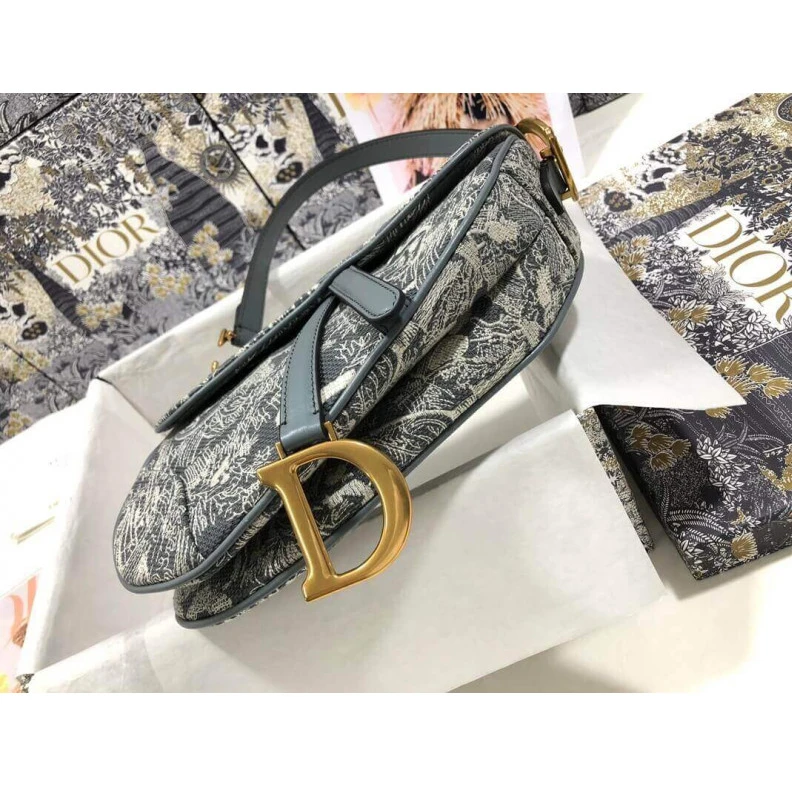 Replica bag Interior Christian Dior Saddle Bag Grey Toile de Jouy Reverse Jacquard