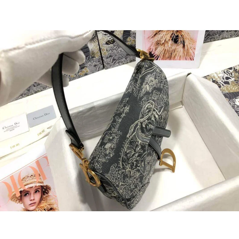Replica bag Interior Christian Dior Saddle Bag Grey Toile de Jouy Reverse Jacquard