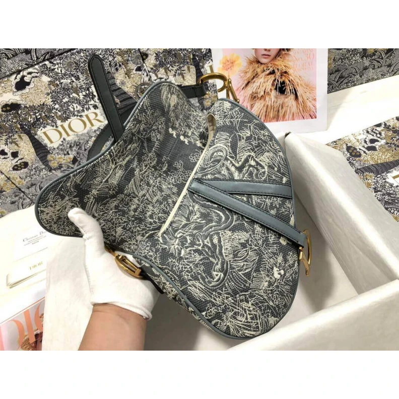 Replica bag Interior Christian Dior Saddle Bag Grey Toile de Jouy Reverse Jacquard