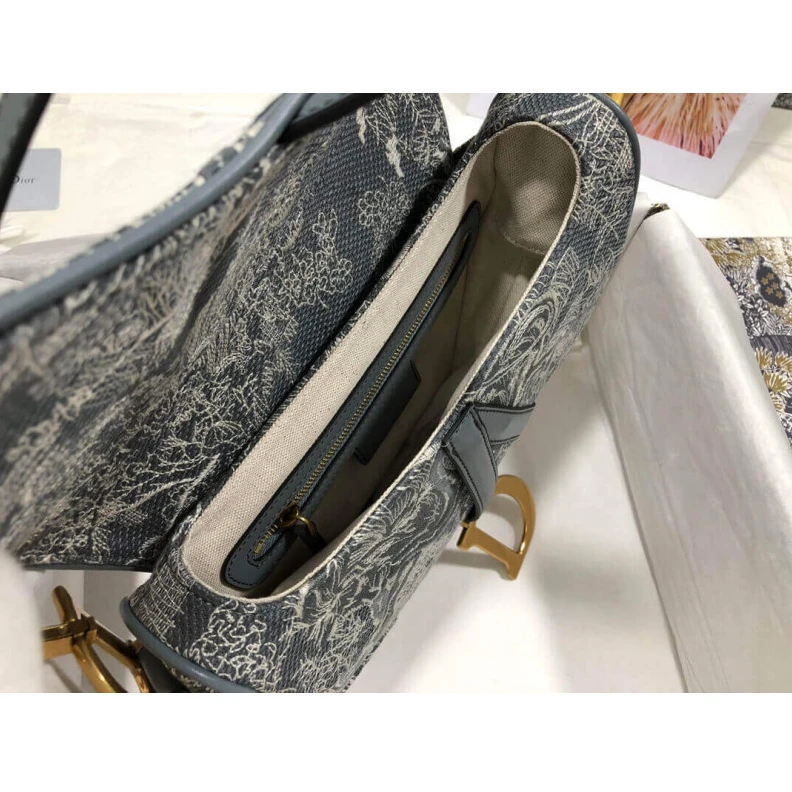 Replica bag Interior Christian Dior Saddle Bag Grey Toile de Jouy Reverse Jacquard